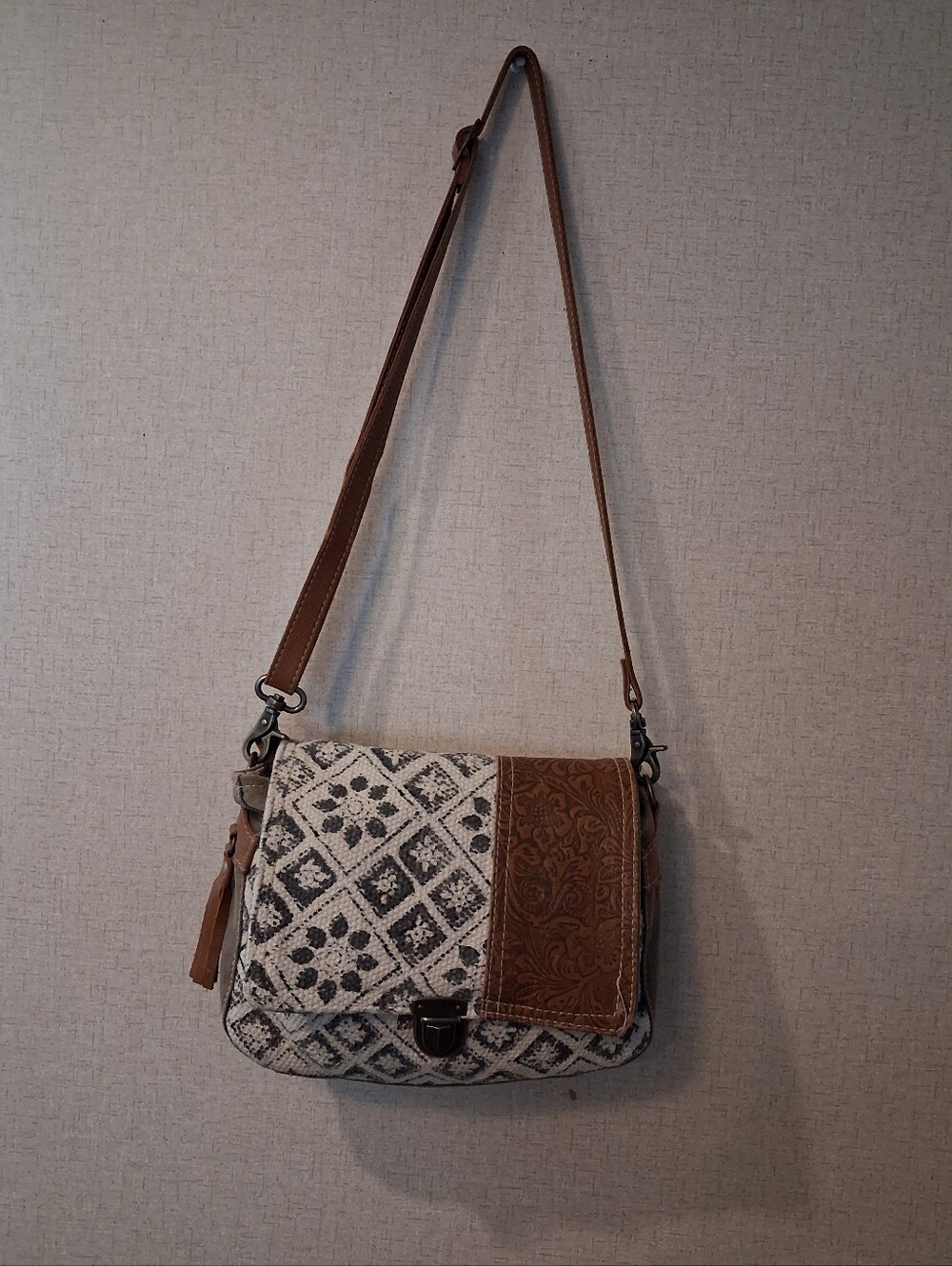 Myra Bag Spell Bound Messenger Bag Upcycled Cotton & Leather